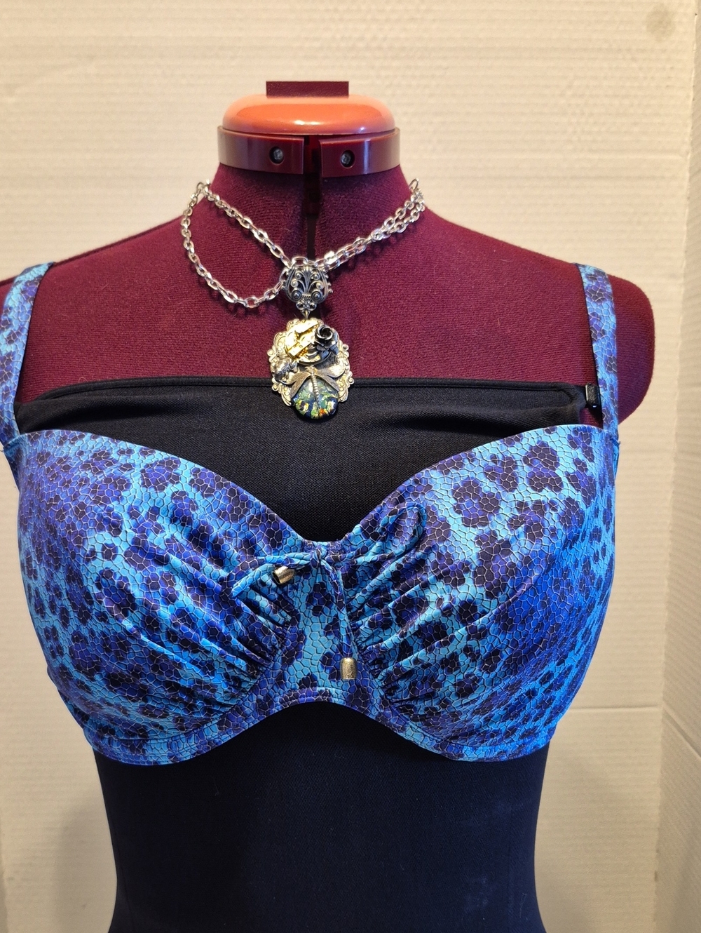 Prima Donna Swim Top  Blue Leopard-Print Underwire Bra SZ 36E